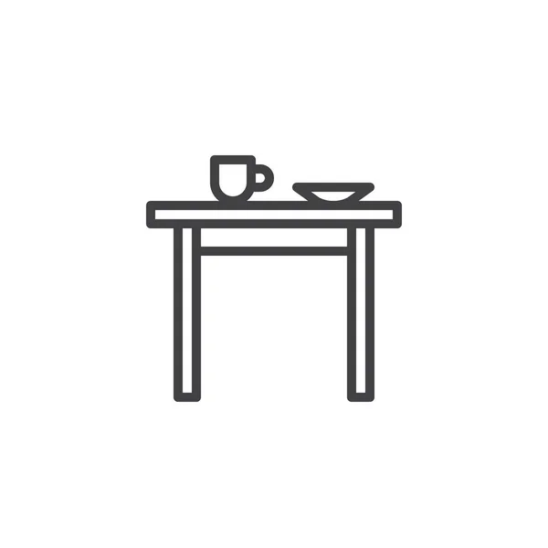 Кухонний Стіл Значком Лінії Чашки Пластини Контурний Векторний Знак Піктограма — стоковий вектор