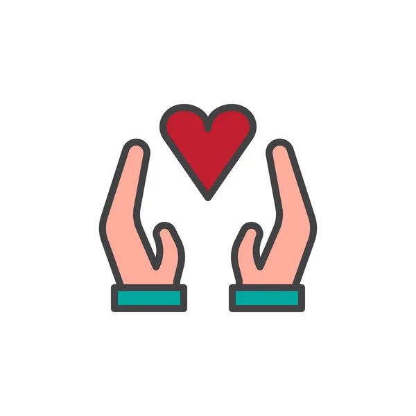 Hands Heart Filled Outline Icon Line Vector Sign Linear Colorful — Stock Vector