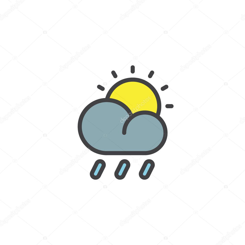 Rain cloud sun filled outline icon, line vector sign, linear colorful pictogram isolated on white. The sun and partly cloudy weather symbol, logo illustration. Pixel perfect vector graphics