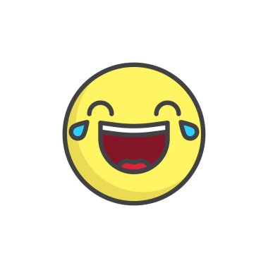 Sevinç dolu ifadeyi anahat simgesini, çizgi vektör işareti, doğrusal renkli sembol üzerinde beyaz izole gözyaşları ile karşı karşıya. Emoji gülen sembolü, logo illüstrasyon. Piksel mükemmel vektör grafikleri