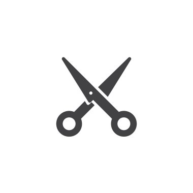 Makas simge vektör, düz işareti, üzerinde beyaz izole katı piktogram dolu. Sembol, logo illüstrasyon.