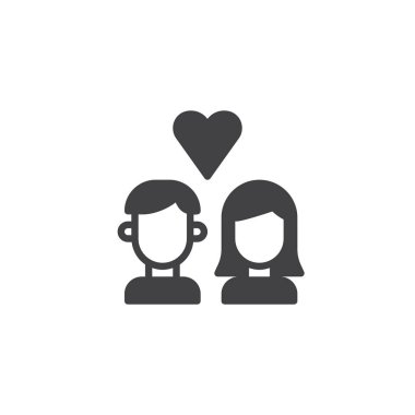 Kalp simgesi aşık çift vektör, dolu düz işareti, üzerinde beyaz izole katı piktogram. Aşk sembolü, logo illüstrasyon.