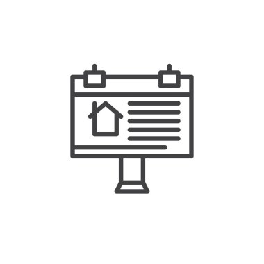 Sokak billboard satırı simgesi, Anahat vektör işareti üzerinde beyaz izole doğrusal stil piktogram. Sembol, logo illüstrasyon. Düzenlenebilir kontur