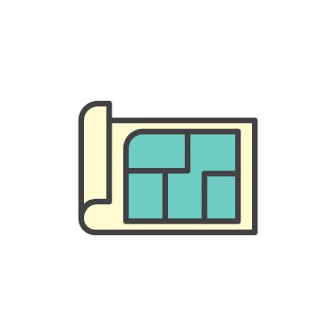 Planı anahat simgesini, çizgi vektör işareti, üzerinde beyaz izole doğrusal renkli sembol dolu. Sembol, logo illüstrasyon. Piksel mükemmel vektör grafikleri