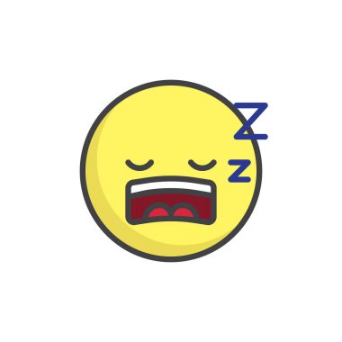 Uyuyan yüz ifade dolu anahat simgesini, çizgi vektör işareti, üzerinde beyaz izole doğrusal renkli sembol. Emoji gülen sembolü, logo illüstrasyon. Piksel mükemmel vektör grafikleri