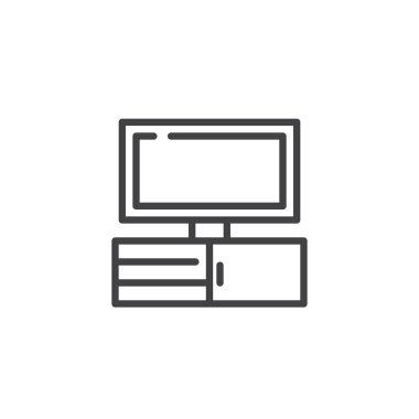 TV satırı simgesi, Anahat vektör işareti üzerinde beyaz izole doğrusal stil piktogram. televizyon sembolü, logo illüstrasyon. Düzenlenebilir kontur