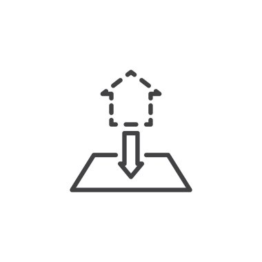 Ev planı planları satırı simgesi, vektör işareti, anahat üzerinde beyaz izole doğrusal stil piktogram. Mimari tasarım sembolü, logo illüstrasyon. Düzenlenebilir kontur