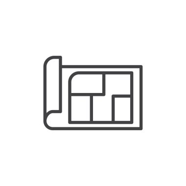 Blueprint satırı simgesi, vektör işareti, anahat üzerinde beyaz izole doğrusal stil piktogram. Sembol, logo illüstrasyon. Düzenlenebilir kontur