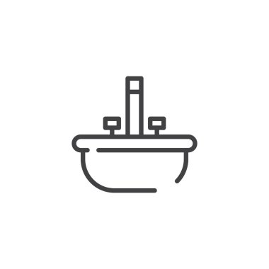 Küvet satırı simgesi, Anahat vektör işareti üzerinde beyaz izole doğrusal stil piktogram. Sembol, logo illüstrasyon. Düzenlenebilir kontur