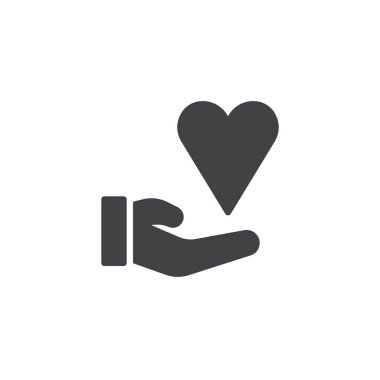 El ve kalp simge vektör, dolu düz işareti, üzerinde beyaz izole katı piktogram. Sevgi ve Sevgililer günü sembolü, logo illüstrasyon.