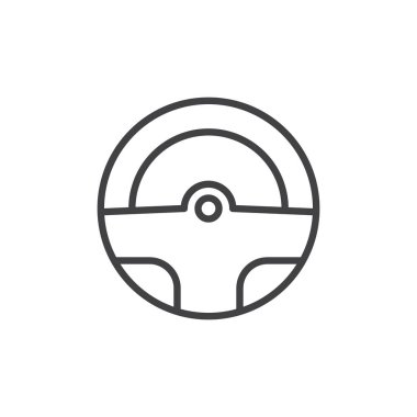 Tekerlek satırı simgesi direksiyon, Anahat vektör işareti, üzerinde beyaz izole doğrusal stil piktogram. Sembol, logo illüstrasyon. Düzenlenebilir kontur