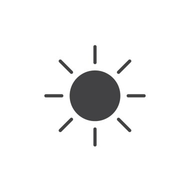 Güneş simge vektör, dolu düz işareti, üzerinde beyaz izole katı piktogram. Sembol, logo illüstrasyon.