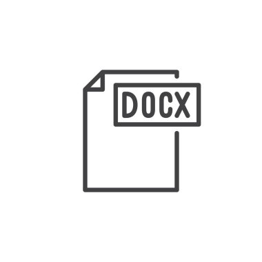 DOCX biçimi belge satırı simgesi, Anahat vektör işareti, üzerinde beyaz izole doğrusal stil piktogram. Dosya biçimleri simgesi, logo illüstrasyon. Düzenlenebilir kontur