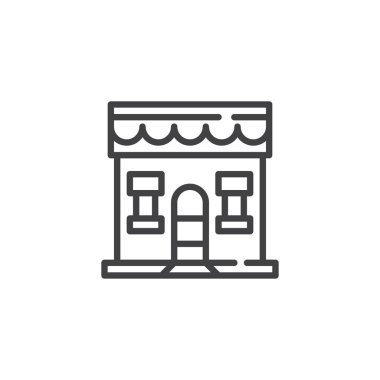 Berber dükkanı satırı simgesi, vektör işareti, anahat üzerinde beyaz izole doğrusal stil piktogram. Sembol, logo illüstrasyon. Düzenlenebilir kontur