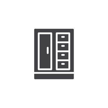 Dolap simge vektör, düz işareti, üzerinde beyaz izole katı piktogram dolu. Sembol, logo illüstrasyon.