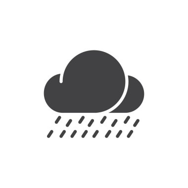 Şiddetli yağmur simge vektör, düz işareti, üzerinde beyaz izole katı piktogram dolu. Sembol, logo illüstrasyon.