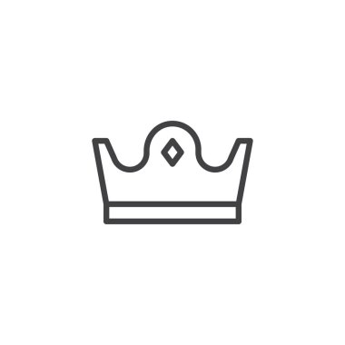 Royal crown satırı simgesi, Anahat vektör işareti üzerinde beyaz izole doğrusal stil piktogram. Sembol, logo illüstrasyon. Düzenlenebilir kontur