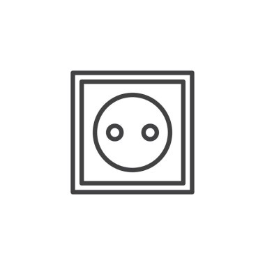 Satırı simgesi takmayı, Anahat vektör işareti, üzerinde beyaz izole doğrusal stil piktogram. Güç soketi sembolü, logo illüstrasyon. Düzenlenebilir kontur