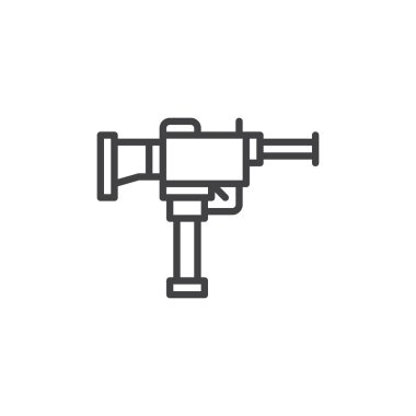Silah satırı simgesi, vektör işareti, anahat üzerinde beyaz izole doğrusal stil piktogram. Otomatik silah simgesi, logo illüstrasyon. Düzenlenebilir kontur