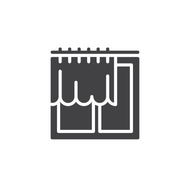 Simge vektör, pencere ve perde düz işareti, üzerinde beyaz izole katı piktogram dolu. Sembol, logo illüstrasyon.