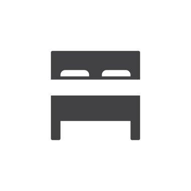 Yatak simge vektör, dolu düz işareti, üzerinde beyaz izole katı piktogram. Sembol, logo illüstrasyon.