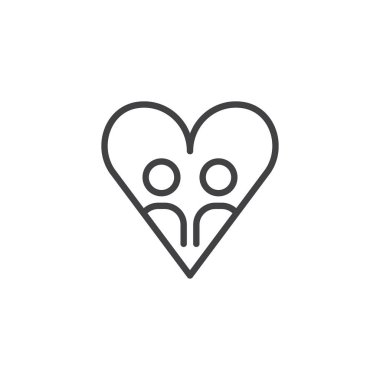 Kalp satırı simgesi, aşıkların vektör işareti, üzerinde beyaz izole doğrusal stil piktogram anahat. Sevgi ve Sevgililer günü sembolü, logo illüstrasyon. Düzenlenebilir kontur