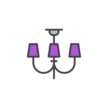 Avizeler ışıklar dolu anahat simgesini, çizgi vektör işareti, üzerinde beyaz izole doğrusal renkli sembol. Tavan aydınlatma sembolü, logo illüstrasyon. Piksel mükemmel vektör grafikleri