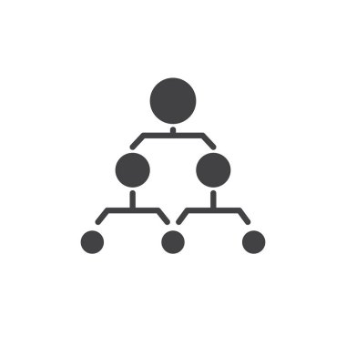 Hiyerarşik yapısı simge vektör, düz işareti, üzerinde beyaz izole katı piktogram dolu. Kuruluş şeması sembolü, logo illüstrasyon.