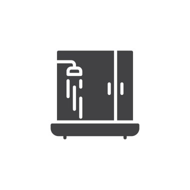 Duş kabin simge vektör, dolu düz işareti, üzerinde beyaz izole katı piktogram. Sembol, logo illüstrasyon.