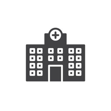 Simge vektör, bina hastane düz işareti, üzerinde beyaz izole katı piktogram dolu. Sembol, logo illüstrasyon.