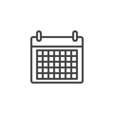 Takvim satırı simgesi, vektör işareti, anahat üzerinde beyaz izole doğrusal stil piktogram. Tatil etkinlik planlayıcısı sembolü, logo illüstrasyon. Düzenlenebilir kontur