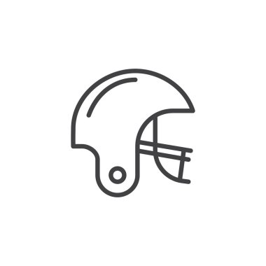 Amerikan futbol kask satırı simgesi, Anahat vektör işareti üzerinde beyaz izole doğrusal stil piktogram. Sembol, logo illüstrasyon. Düzenlenebilir kontur