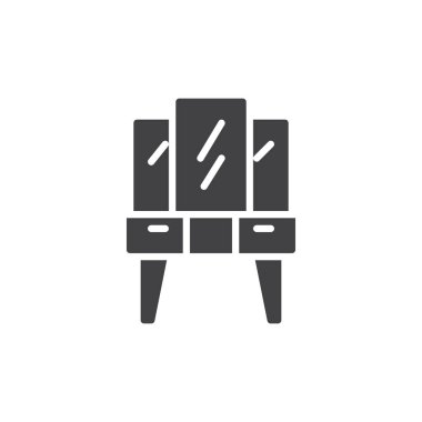 Tuvalet masası simge vektör, düz işareti, üzerinde beyaz izole katı piktogram dolu. Sembol, logo illüstrasyon.