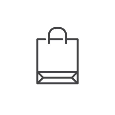 Çanta satırı simgesi alışveriş, Anahat vektör işareti, üzerinde beyaz izole doğrusal stil piktogram. Sembol, logo illüstrasyon. Düzenlenebilir kontur