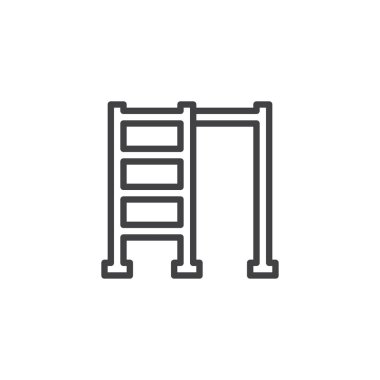 Egzersiz satırı simgesi, Anahat vektör işareti üzerinde beyaz izole doğrusal stil piktogram. Sembol, logo illüstrasyon. Düzenlenebilir kontur