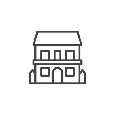 Konut ev satırı simgesi, Anahat vektör işareti üzerinde beyaz izole doğrusal stil piktogram. Daire sembolü, logo illüstrasyon. Düzenlenebilir kontur