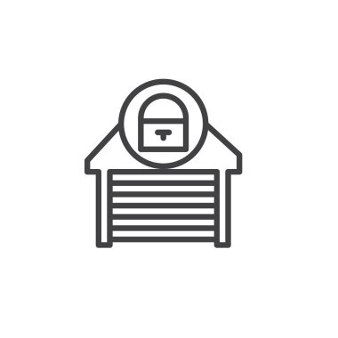 Kilitli satırı simgesi garaj, vektör işareti, anahat üzerinde beyaz izole doğrusal stil piktogram. Sembol, logo illüstrasyon. Düzenlenebilir kontur