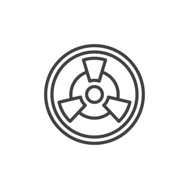 Toksik satırı simgesi, Anahat vektör işareti üzerinde beyaz izole doğrusal stil piktogram. Radyoaktif tehlike sembolü, logo illüstrasyon. Düzenlenebilir kontur