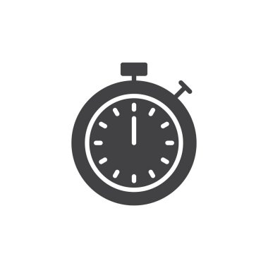Zamanlayıcı simge vektör, düz işareti, üzerinde beyaz izole katı piktogram dolu. Kronometre simgesi, logo illüstrasyon.