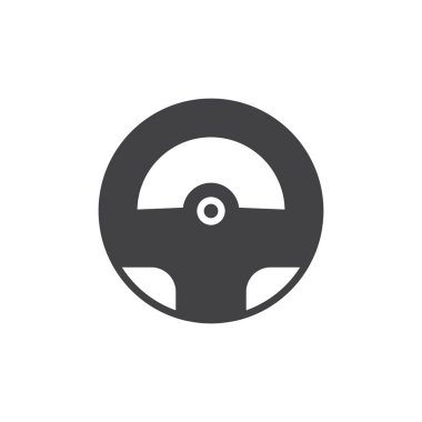 Direksiyon simidi simge vektör, düz işareti, üzerinde beyaz izole katı piktogram dolu. Sembol, logo illüstrasyon.