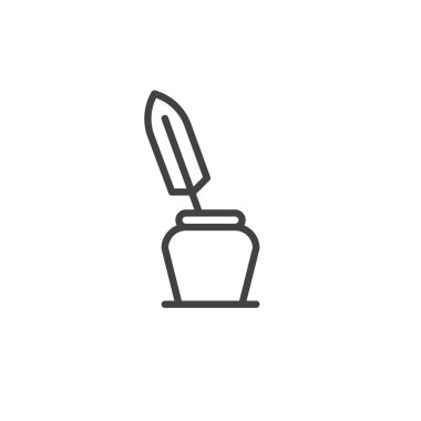 Aracı satırı simgesi yazma, Anahat vektör işareti, üzerinde beyaz izole doğrusal stil piktogram. Tüy kalem InkWell sembol, logo illüstrasyon. Düzenlenebilir kontur