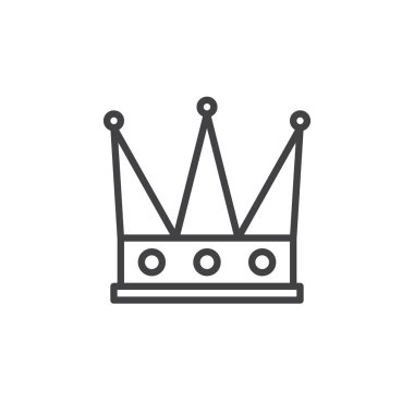 Kral taç satırı simgesi, vektör işareti, anahat üzerinde beyaz izole doğrusal stil piktogram. VIP sembolü, logo illüstrasyon. Düzenlenebilir kontur