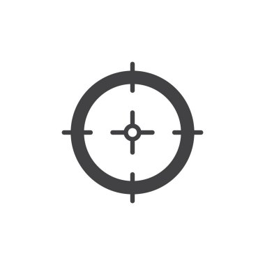 Amaç simge vektör, dolu düz işareti, üzerinde beyaz izole katı piktogram. Hedef simgesi, logo illüstrasyon.