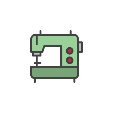 Dikiş makinesi doldurulmuş anahat simgesini, çizgi vektör işareti, üzerinde beyaz izole doğrusal renkli sembol. Sembol, logo illüstrasyon. Piksel mükemmel vektör grafikleri