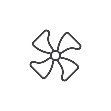 Radyatör fan satırı simgesi, Anahat vektör işareti üzerinde beyaz izole doğrusal stil piktogram. Sembol, logo illüstrasyon. Düzenlenebilir kontur