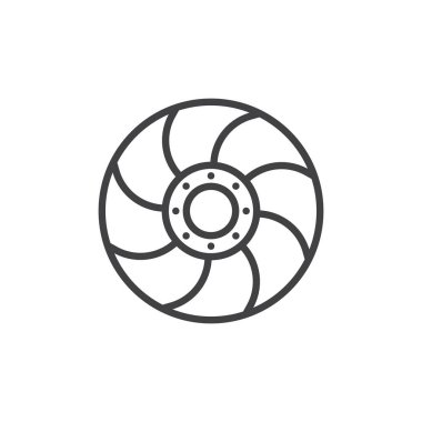 Araba fren destek disk satırı simgesi, Anahat vektör işareti üzerinde beyaz izole doğrusal stil piktogram. Sembol, logo illüstrasyon. Düzenlenebilir kontur