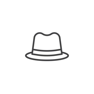 Dedektif şapka satırı simgesi, Anahat vektör işareti üzerinde beyaz izole doğrusal stil piktogram. Sembol, logo illüstrasyon. Düzenlenebilir kontur