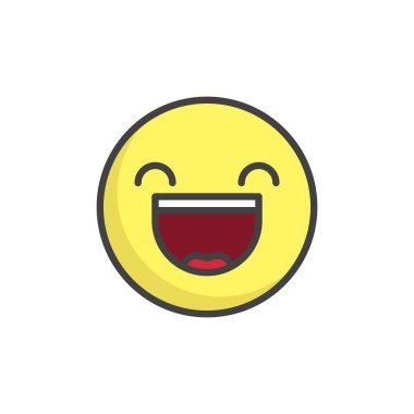 Açık ağız yüzüyle gülümsüyor ve gözleri ifade gülümseyen doldurulmuş anahat simgesini, çizgi vektör işareti, üzerinde beyaz izole doğrusal renkli sembol. Emoji gülen sembolü, logo illüstrasyon. Piksel mükemmel vektör grafikleri