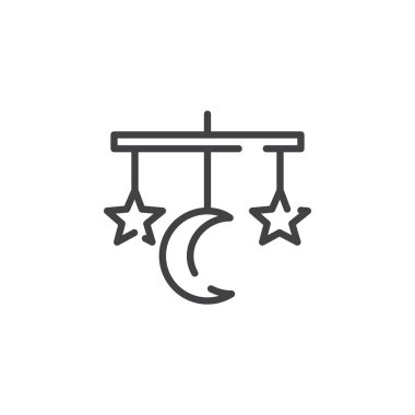 Beşik oyuncak satırı simgesi, vektör işareti, anahat üzerinde beyaz izole doğrusal stil piktogram. Sembol, logo illüstrasyon. Düzenlenebilir kontur