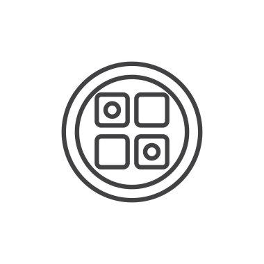 Suşi Japon gıda üzerine plaka satırı simgesi, Anahat vektör işareti, üzerinde beyaz izole doğrusal stil piktogram. Sembol, logo illüstrasyon. Düzenlenebilir kontur